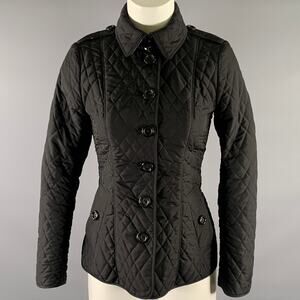 BURBERRY Size 2 Black Polyester Quilted Jacket.
